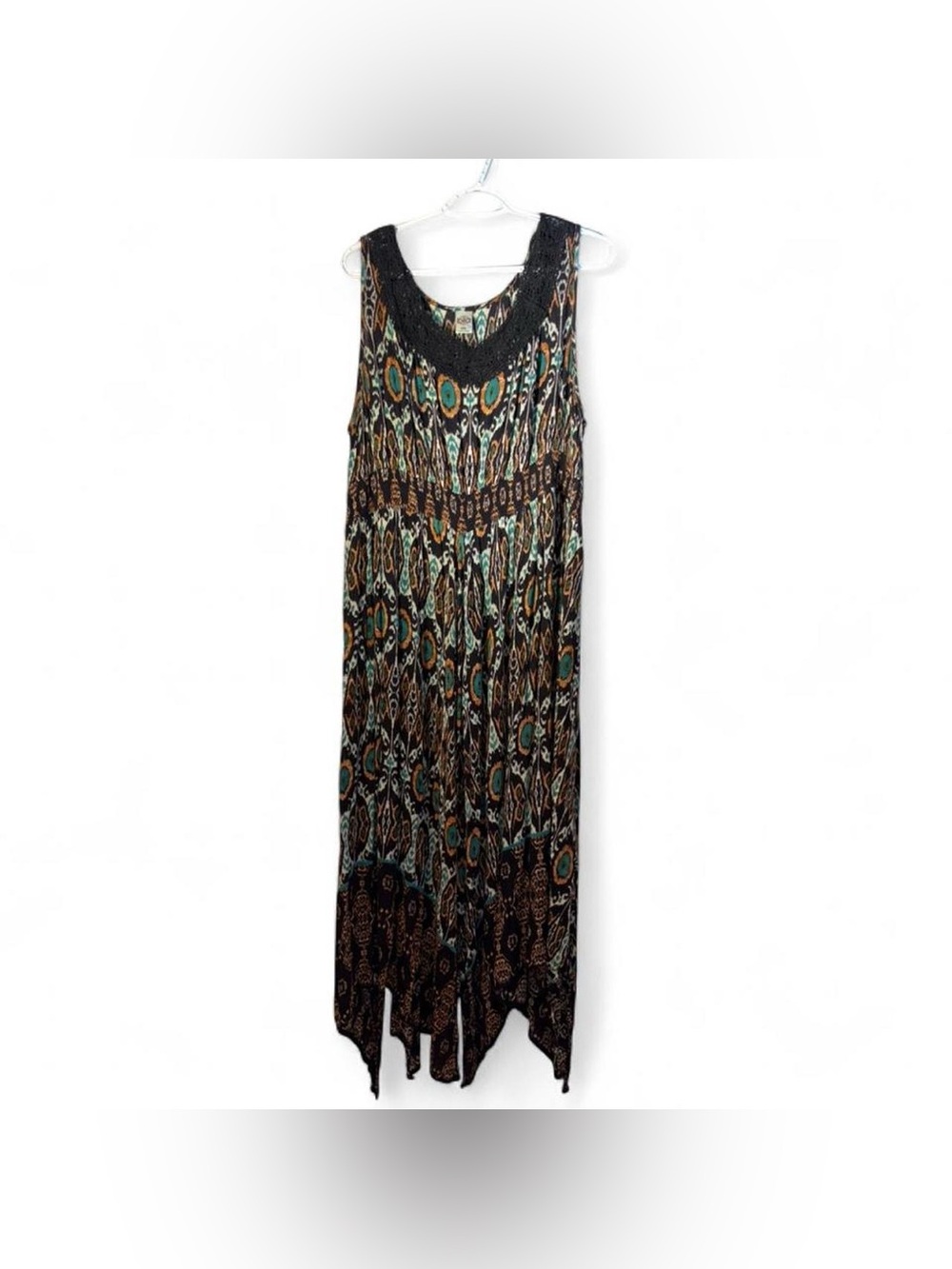 Bila Black Maxi Dress with Teal and Brown Ikat Print